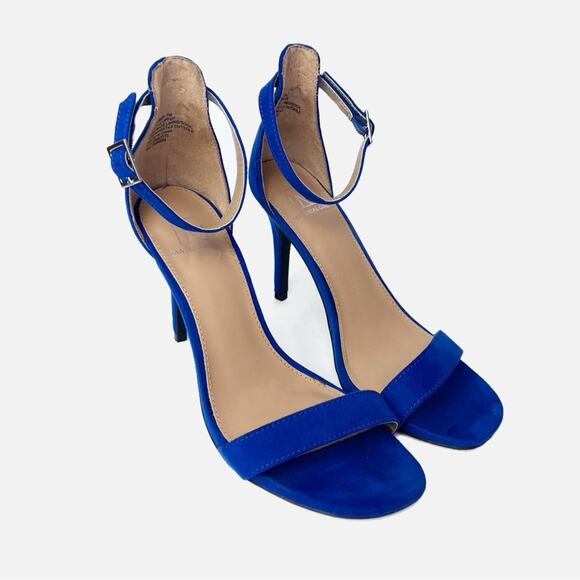 Material Girl Cobalt Blue Vegan Suede Strappy Stiletto Sandals Women’s Size 7M - Picture 1 of 14